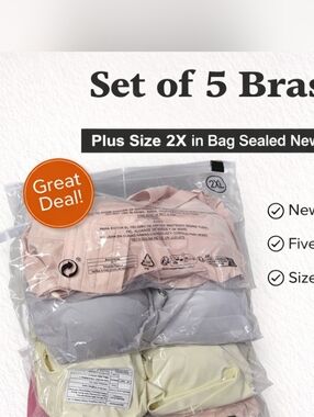 Women's Intimates Set Of 5 Bras 2X